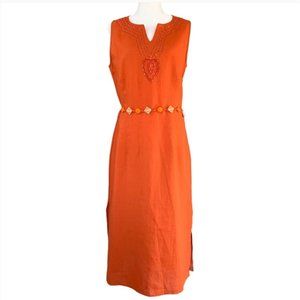 Passager Orange Sequined Embellished 100 Percent Linen Dress ~ NWT